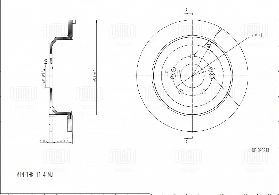 Диск тормозной (окраш.) | зад | - Trialli DF 095213