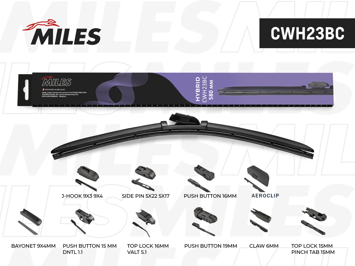Щётка стеклоочистителя 580 мм (23) гибридная (10 адаптеров) - Miles CWH23BC