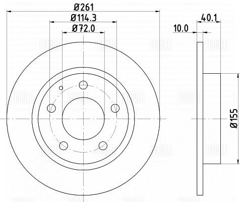 Диск тормозной для автомобилей Mazda 626 (91-) d=261 окрашенный | зад | - Trialli DF 170119