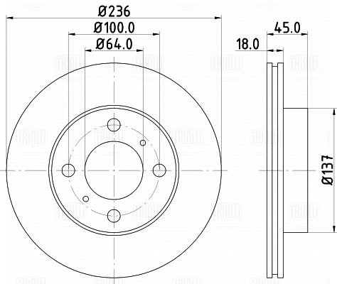 Диск тормозной для автомобилей Mitsubishi Carisma (95-) / Lancer (95-) d=236 | перед | - Trialli DF 117413