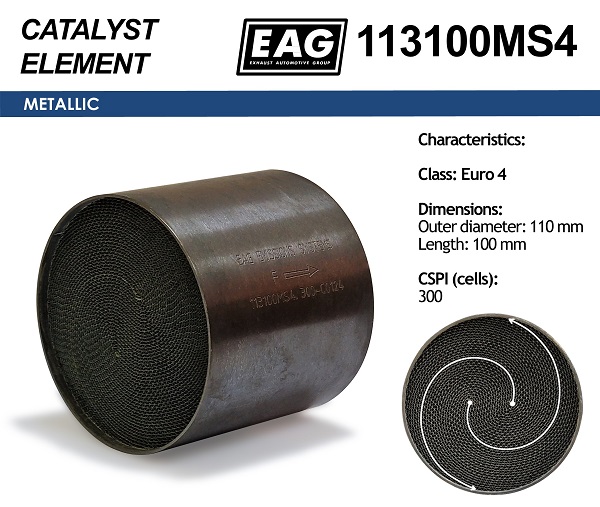 Каталитический блок металл. 113x100 300cpsi Euro 4 - EAG 113100MS4