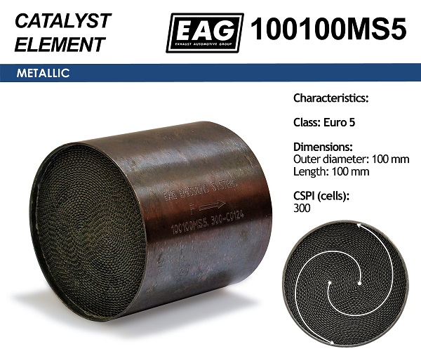 Каталитический блок металл. 100x100 300cpsi Euro 5 - EAG 100100MS5