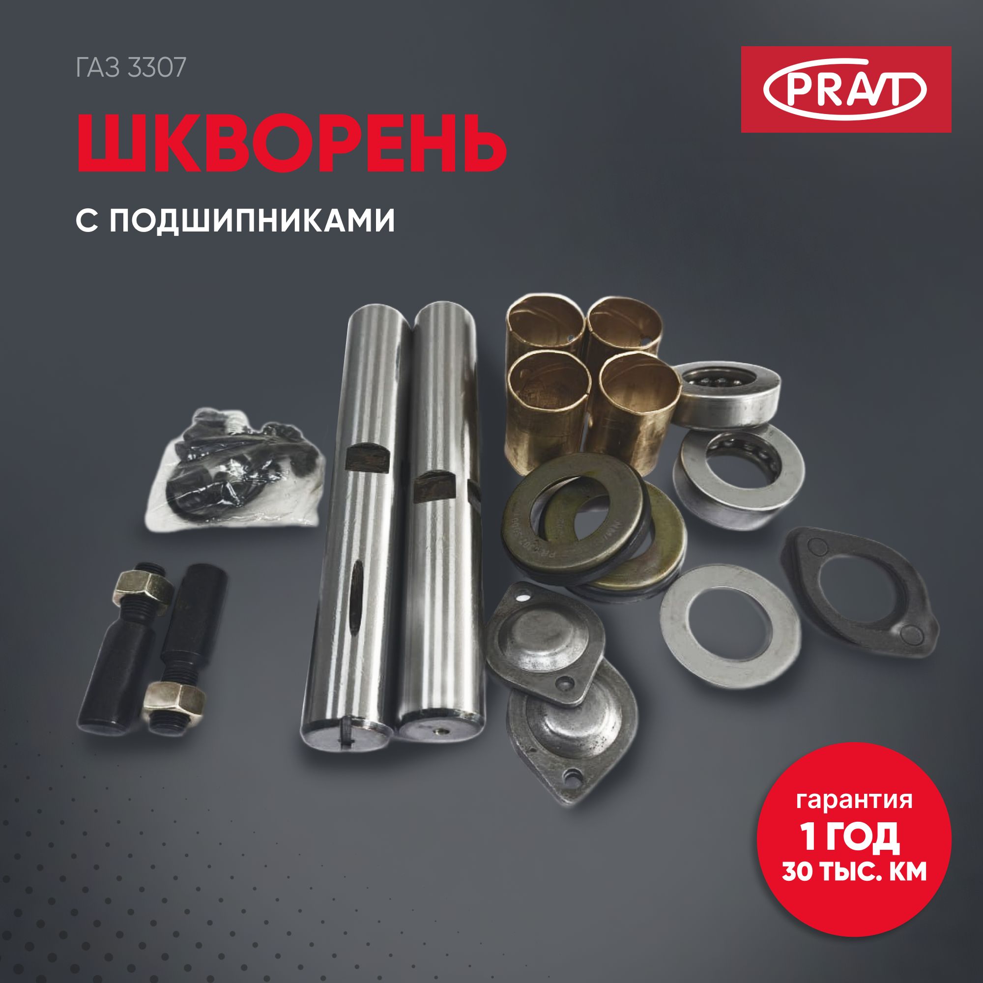 Шкворень ГАЗ 3307 в сборе (с подшипниками) - PRAVT PR.3307-3000100