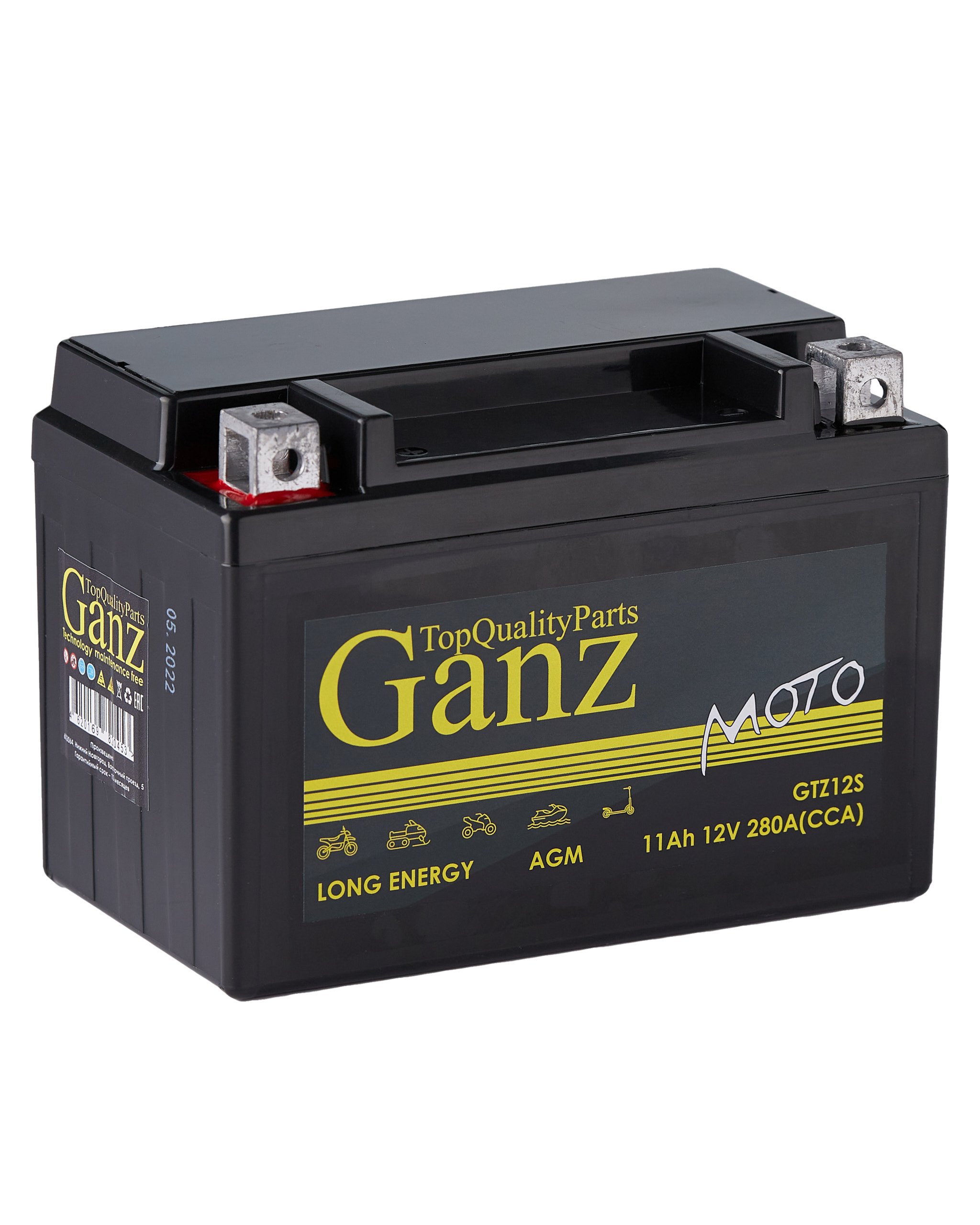 Аккумулятор мото AGM 11 А/ч Прямая 150x87x110 cca280 а gtz12s (12 А/ч) - GANZ GN1211