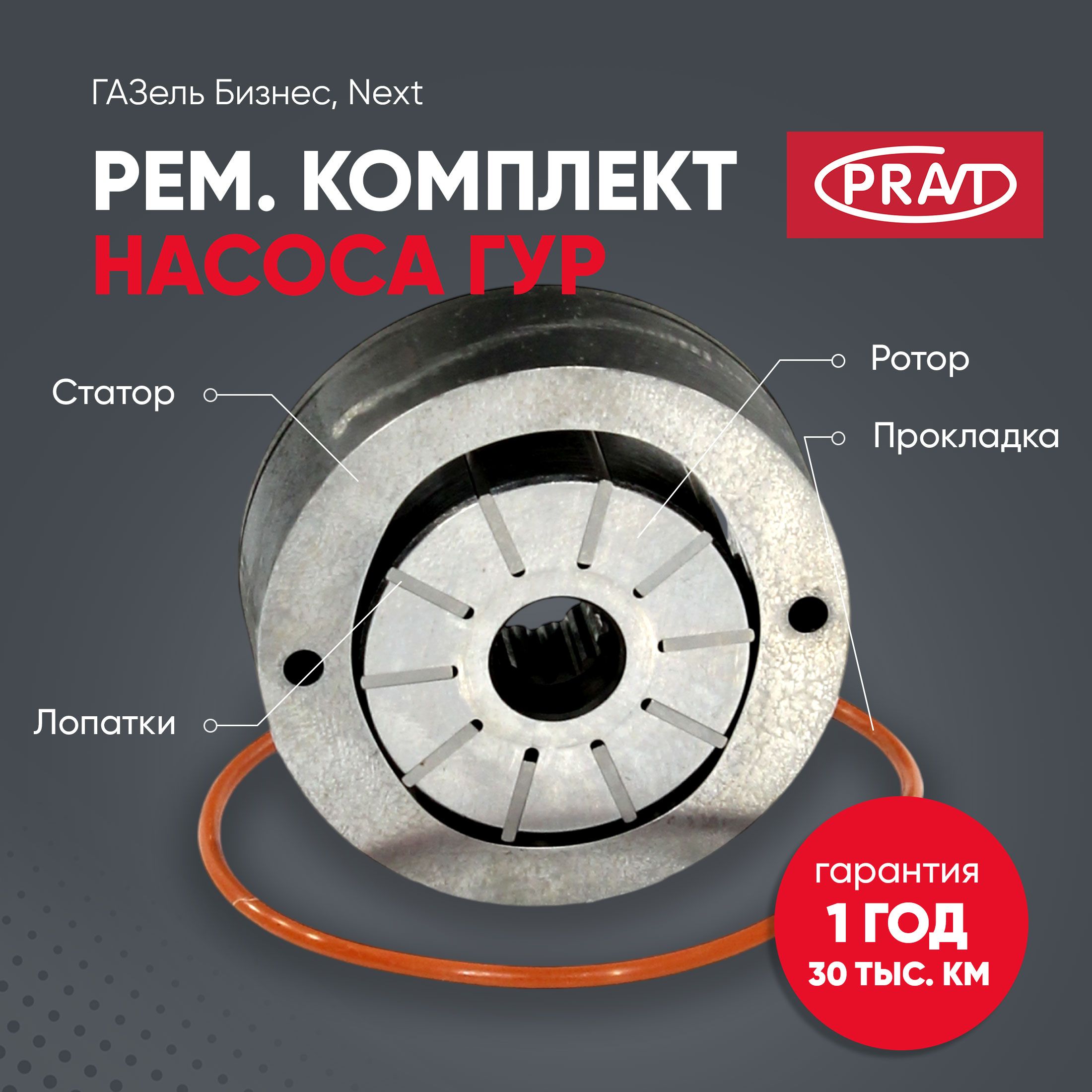 Ремкомплект насоса ГУР ГАЗель Бизнес, Соболь, Next статор + ротор + лопатки + уплотнения () - PRAVT PR5286672PK