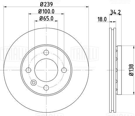 Диск тормозной для автомобилей VW Polo (95-) / (99-) / Lupo (98-) d=239, thk=18, вентилируемый, окрашенный | перед | - Trialli DF 150006