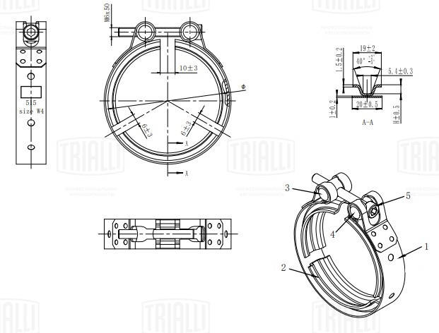 Хомут глушителя V-band с фланцами (усиленный) d=76 мм (нержавеющая сталь) - Trialli VCB 76 SS