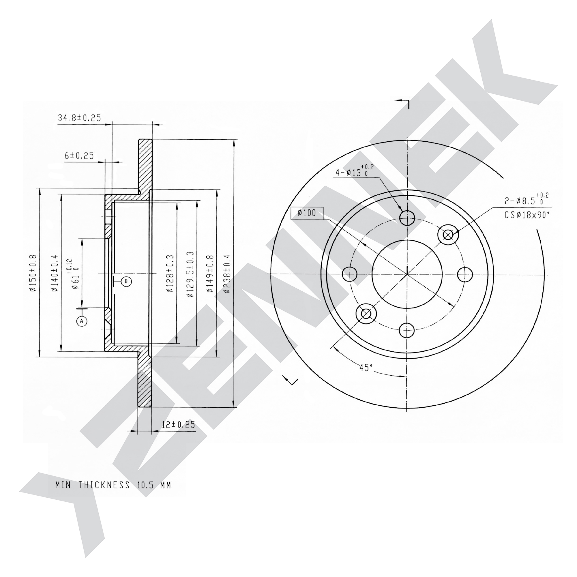 Диск тормозной передний renault 19 i/ii 88-03, clio i/ii 90-16 - ZENNEK DBD0113