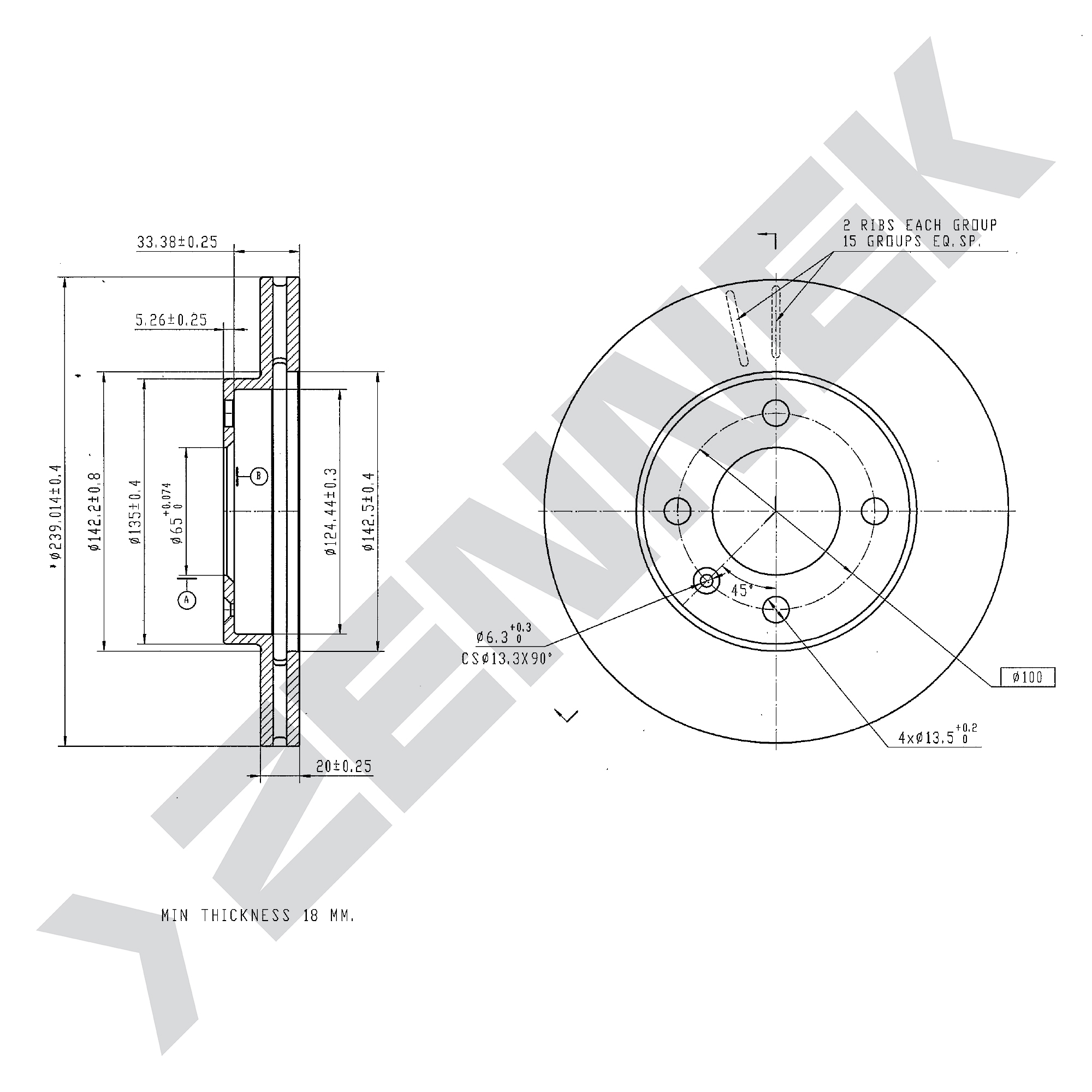 Диск тормозной передний audi 80 b1/b2 72-88, VW golf 74-99 - ZENNEK DBD0018