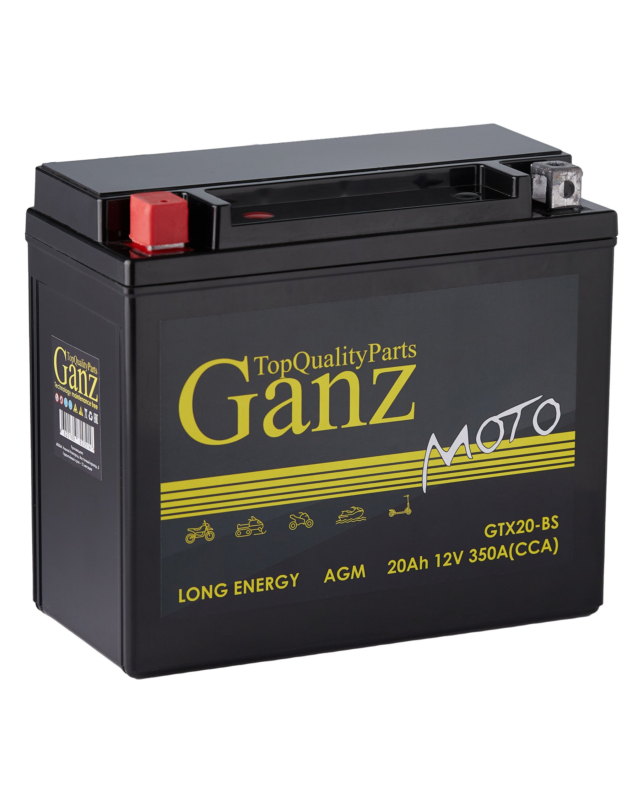 Аккумулятор мото AGM 20 А/ч Прямая 177x88x155 cca350 а gtx20-bs - GANZ GN12201