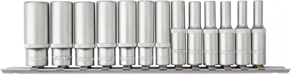 Набор головок торцевых глубоких 12-гранных 1/4 DR на держателе, 4-14 мм, 13 предметов - Thorvik S11S2213SM