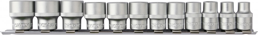 Набор головок торцевых 12-гранных 3/8 DR на держателе, 8-19 мм, 12 предметов - Thorvik S12S1212SM