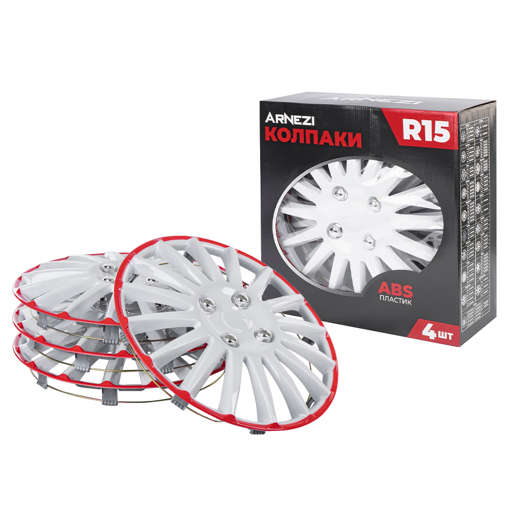 Колпаки R15 Orion 4шт (бело-красные) ABS-пластик - ARNEZI A0702079