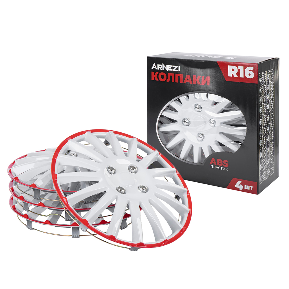 Колпаки R16 Orion 4шт (бело-красные) ABS-пластик - ARNEZI A0702080