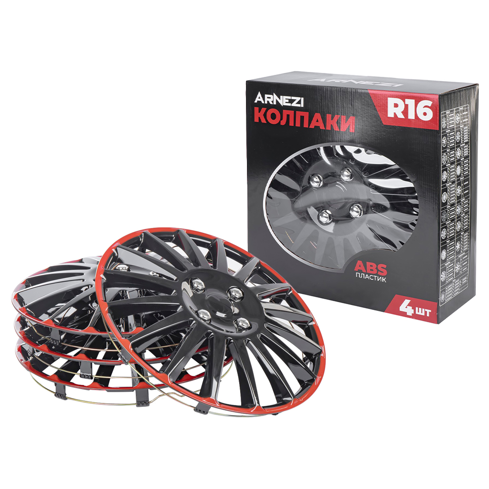 Колпаки R16 Orion 4шт (черно-красные) ABS-пластик - ARNEZI A0702077
