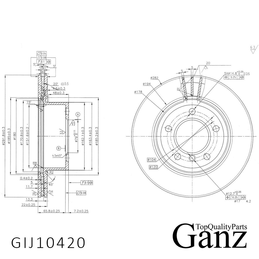 Диск тормозной - GANZ GIJ10420