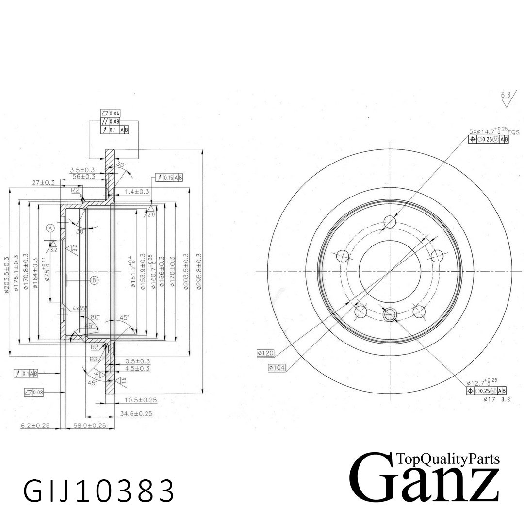 Диск тормозной - GANZ GIJ10383