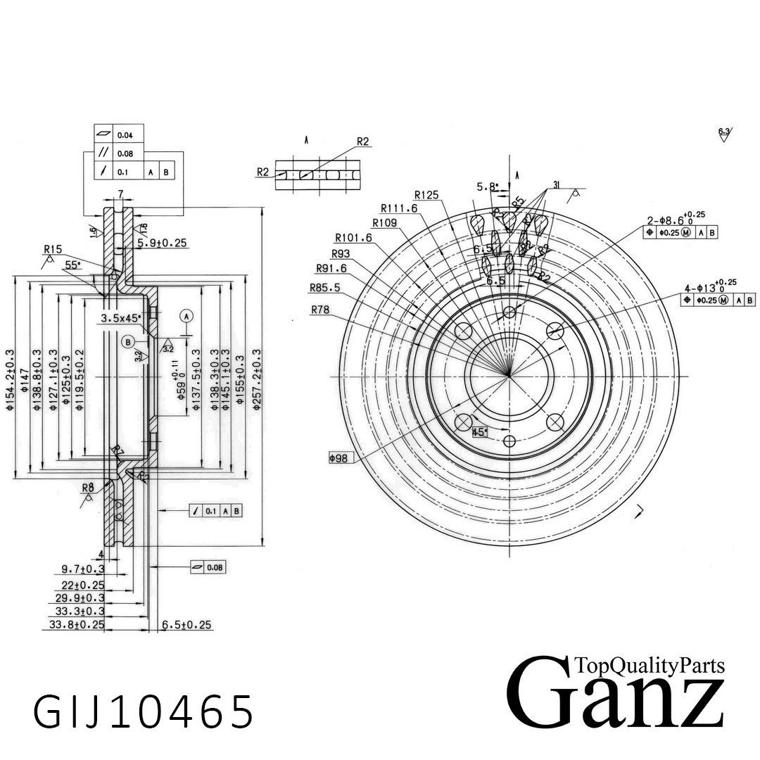 Диск тормозной - GANZ GIJ10465