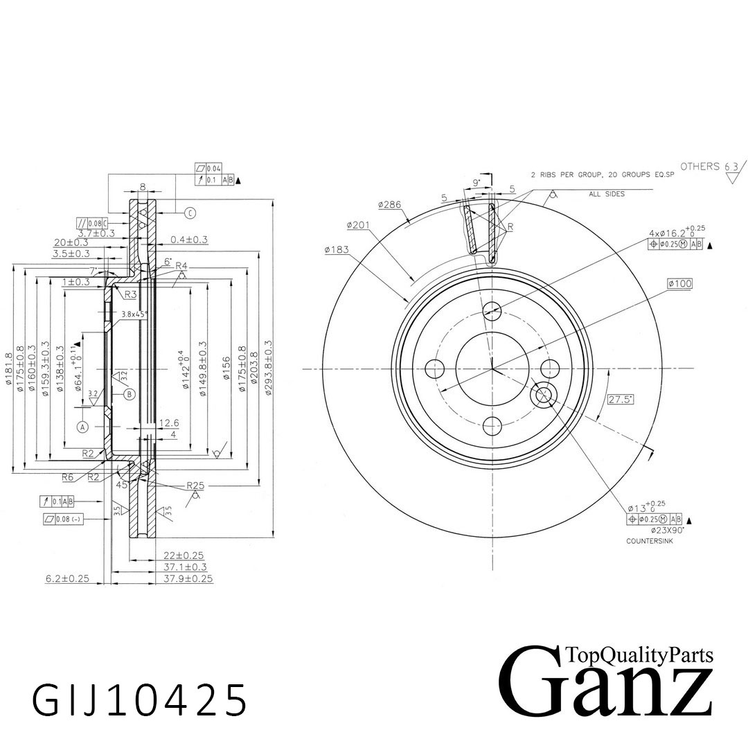 Диск тормозной - GANZ GIJ10425
