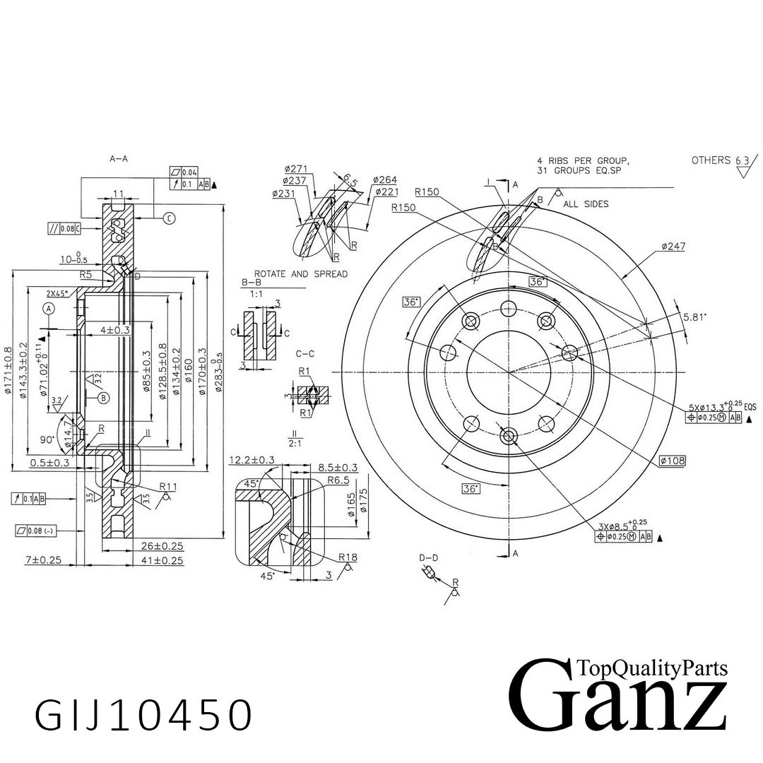 Диск тормозной - GANZ GIJ10450