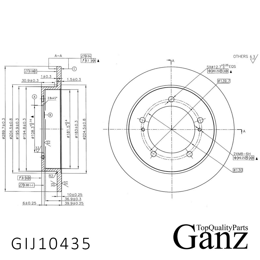 Диск тормозной - GANZ GIJ10435