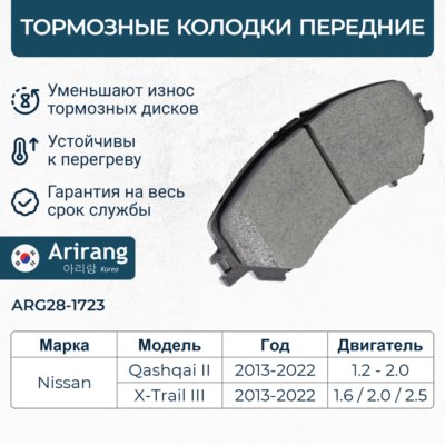 Колодки дискового тормоза перед. - Arirang ARG28-1723
