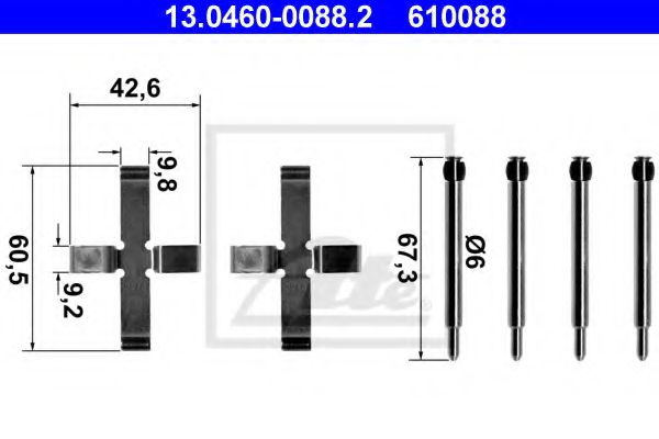 Ремкомплект дисковых тормозных колодок - ATE 13.0460-0088.2