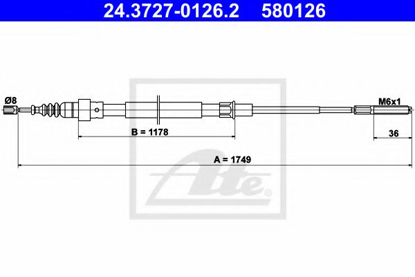 Трос стояночного тормоза  - ATE 24.3727-0126.2