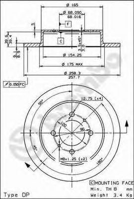 Диск тормозной Standard | зад | - Brembo 08.5443.40