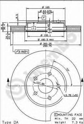 Снят, замена 09.8665.11 Диск тормозной Standard | перед | - Brembo 09.8665.10