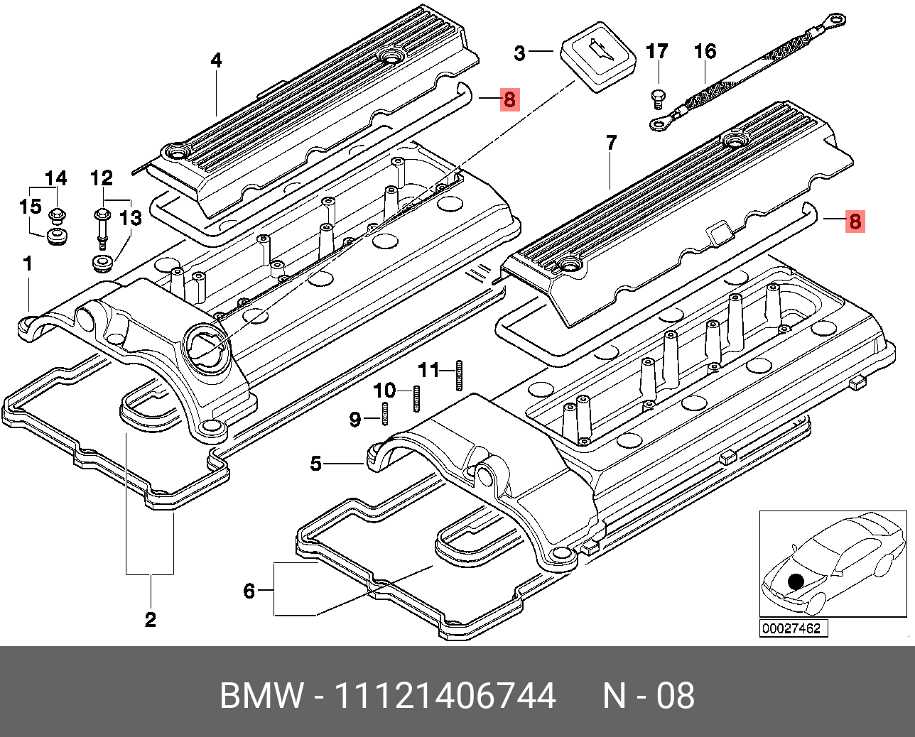 S62 прокладка клапанной крышки - BMW 11 12 1 406 744