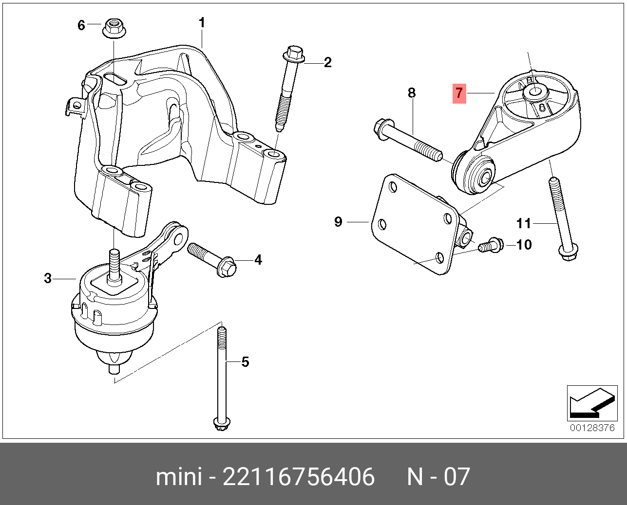 Подвеска, двигатель | зад лев | - BMW 22 11 6 756 406