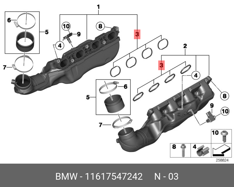Комплект прокладок, впускной коллектор - BMW 11 61 7 547 242
