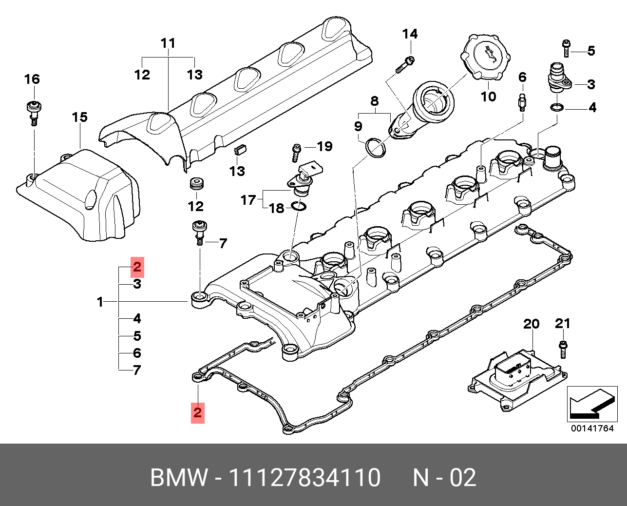Прокладка, крышка головки цилиндра - BMW 11 12 7 834 110