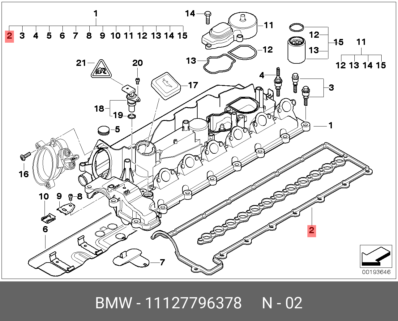 Прокладка, крышка головки цилиндра - BMW 11 12 7 796 378