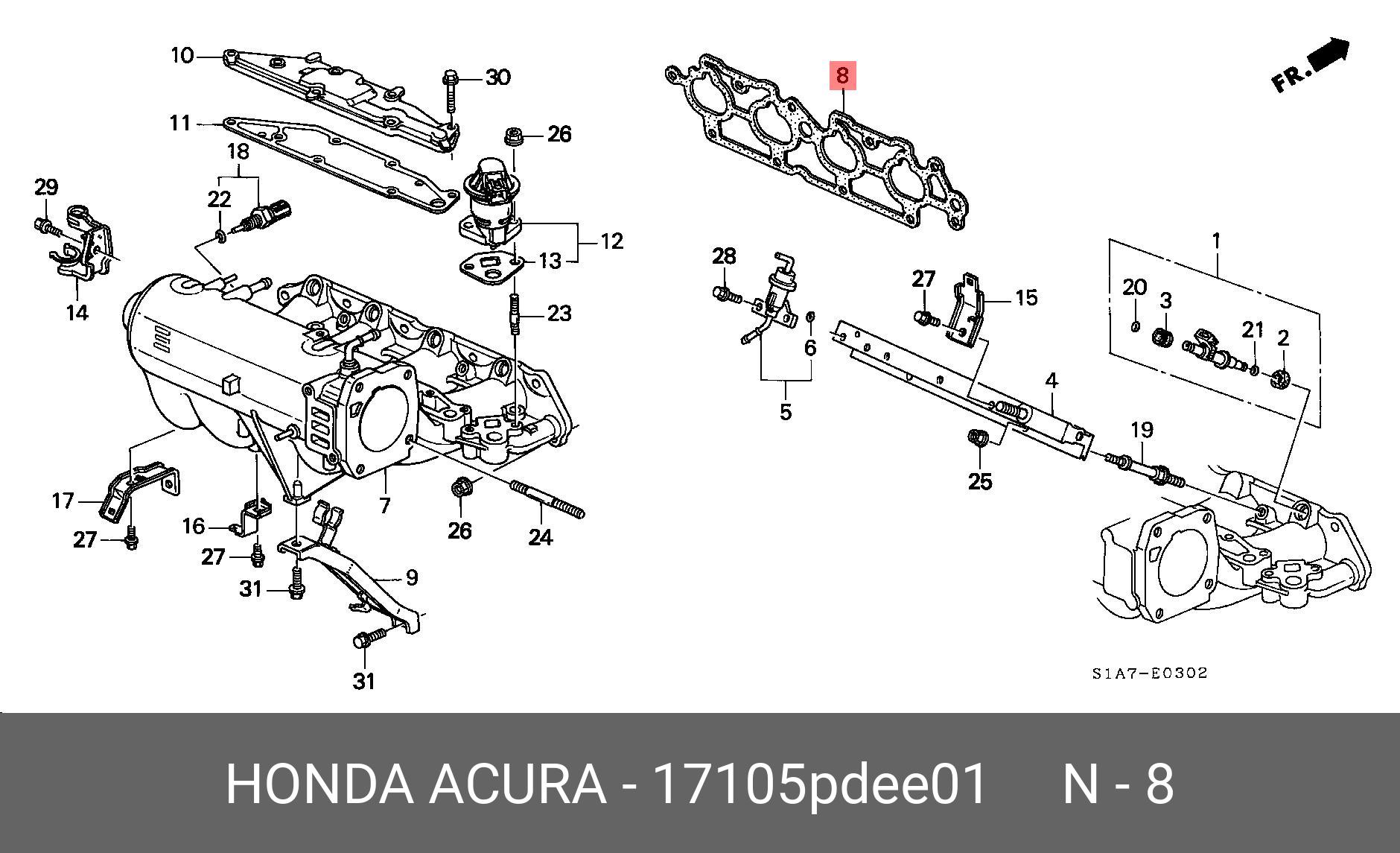 Комплект прокладок, впускной коллектор - Honda 17105-PDE-E01
