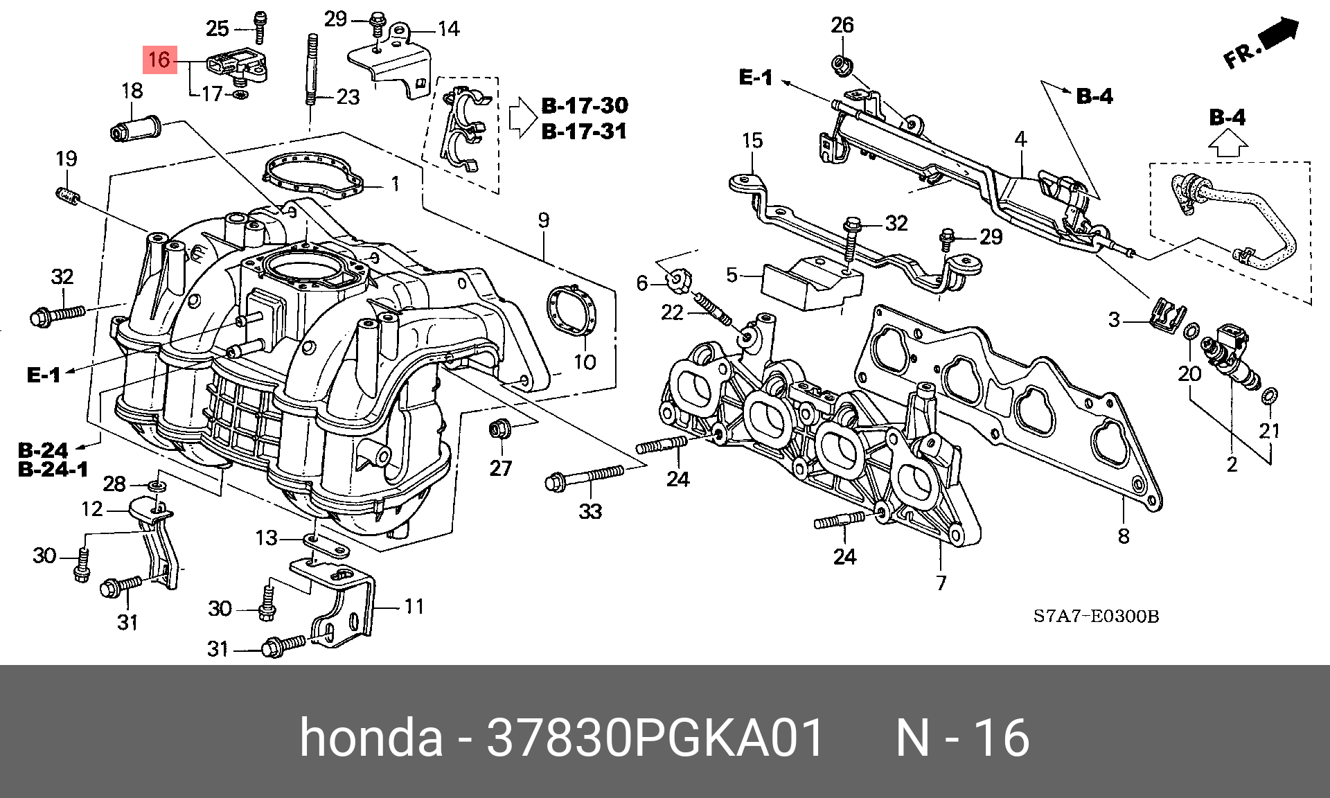 Датчик, давление во впускном газопроводе - Honda 37830-PGK-A01