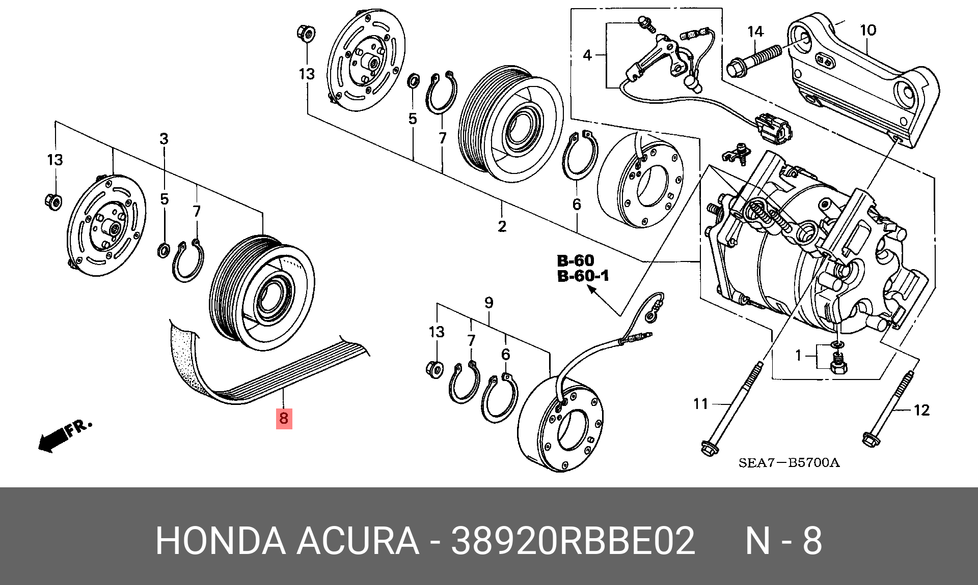 Ремень поликлиновый - Honda 38920-RBB-E02