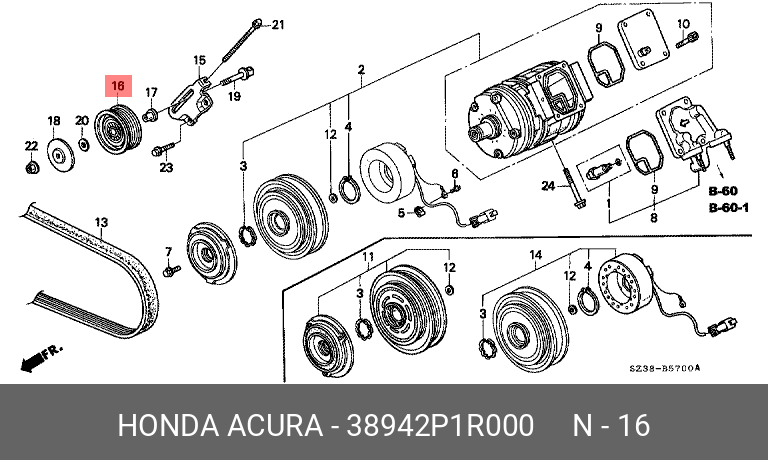 Ролик натяжной - Honda 38942-P1R-000