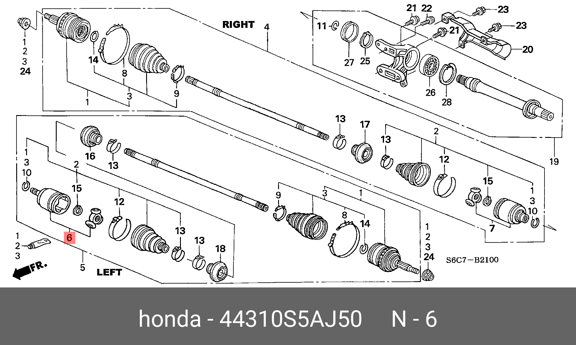 Шрус Внутренний | перед лев | - Honda 44310-S5A-J50