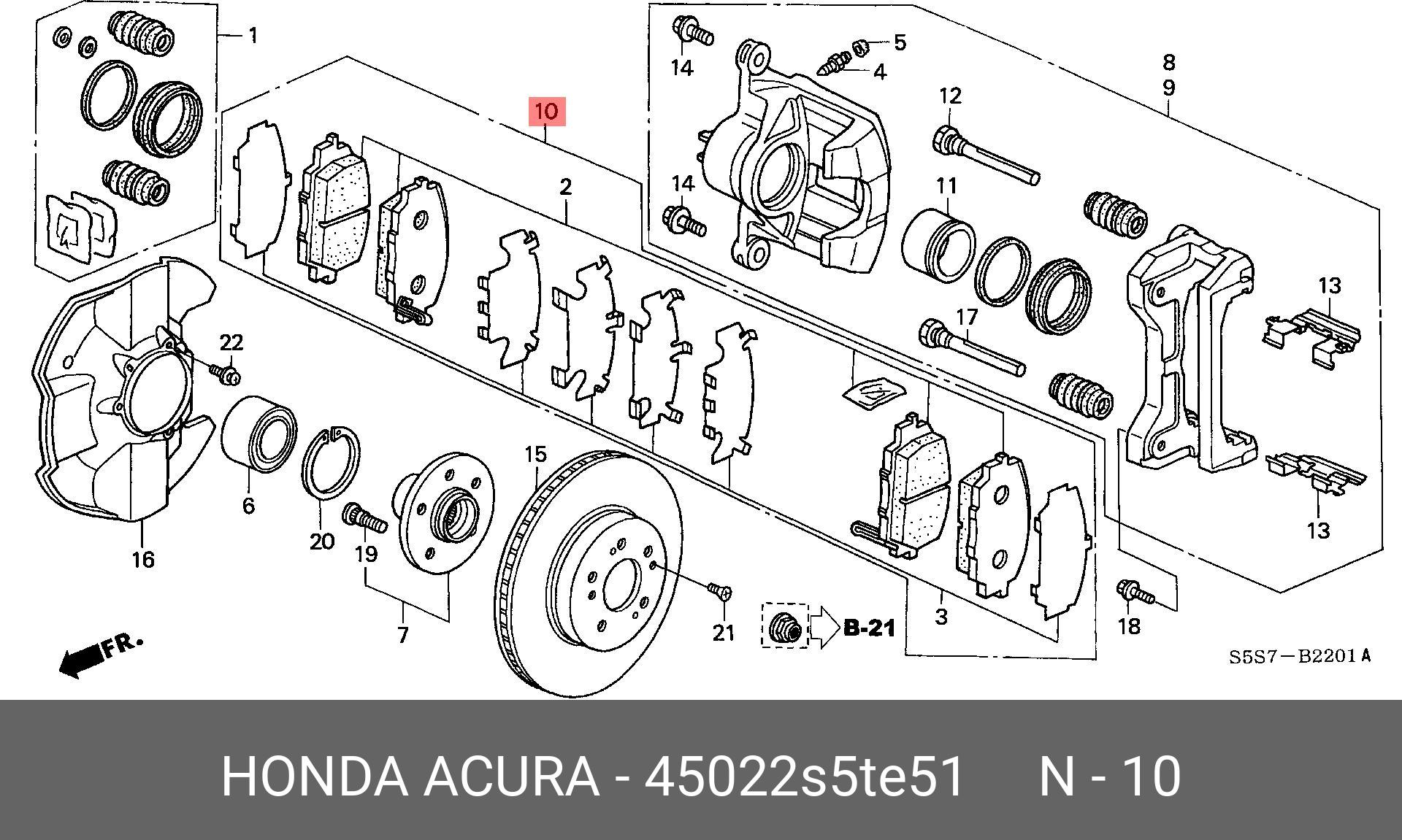 Колодки тормозные дисковые | перед | - Honda 45022-S5T-E51