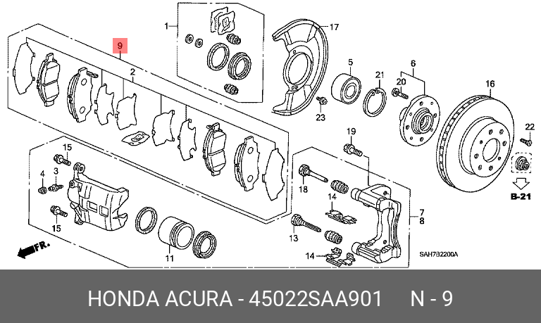 Колодки тормозные дисковые | перед | - Honda 45022-SAA-901