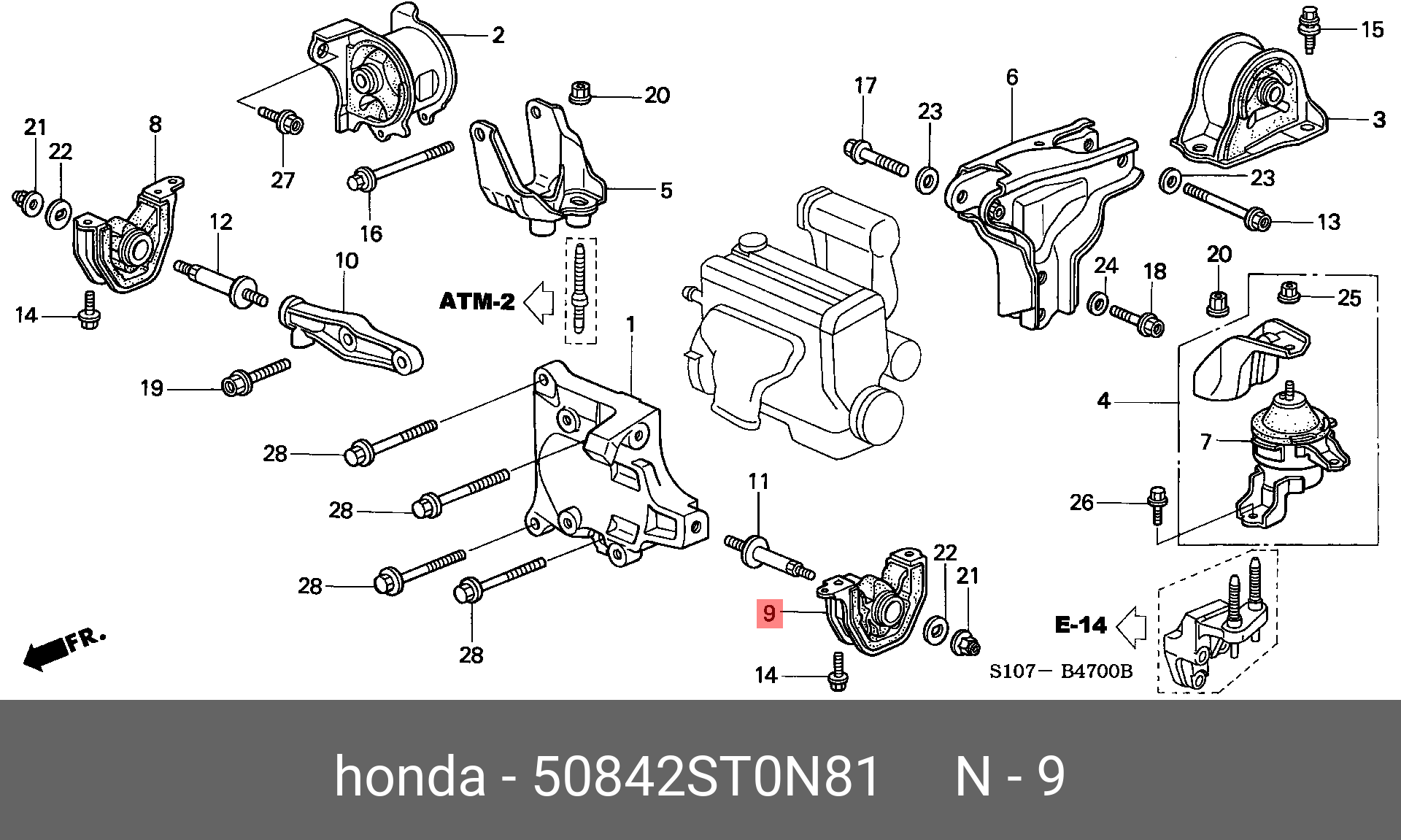 Подушка двигателя | перед лев | - Honda 50842-ST0-N81