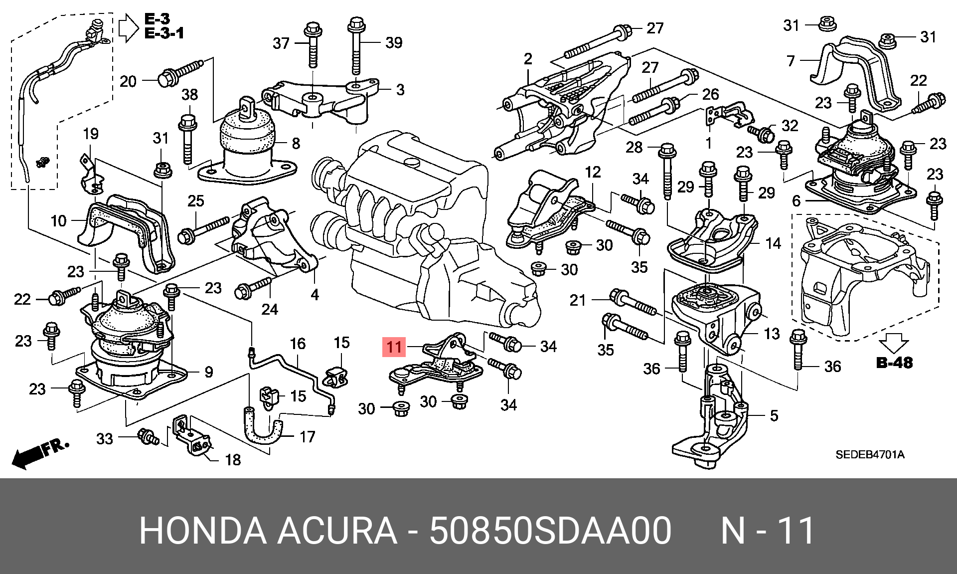 Подушка двигателя | перед лев | - Honda 50850-SDA-A00