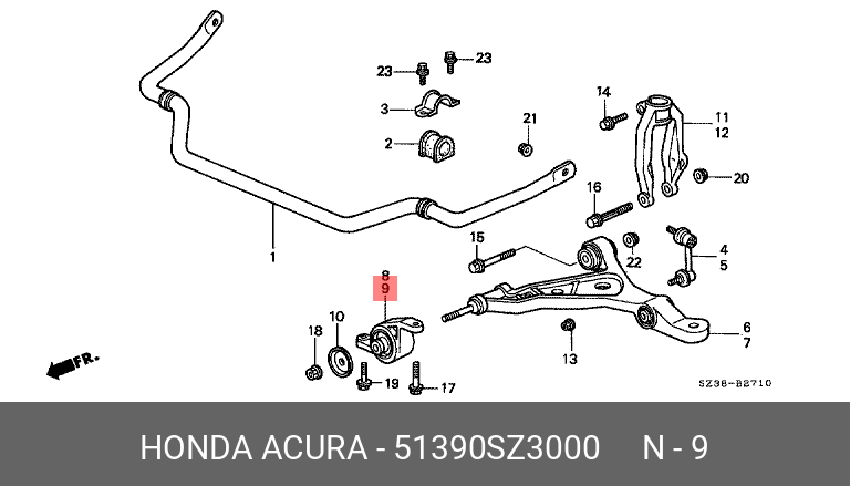 Передний сайлентблок нижнего рычага передней подвески (без внешнего крепления) - Honda 51390-SZ3-000