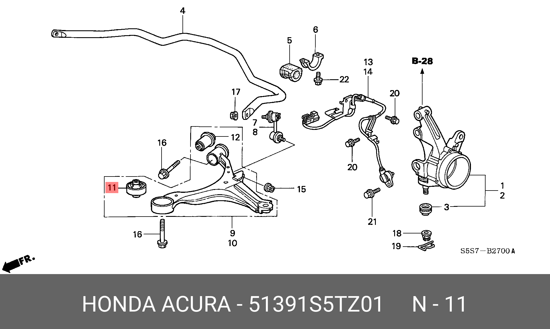 Сайлентблок рычага подвески | перед прав | - Honda 51391-S5T-Z01
