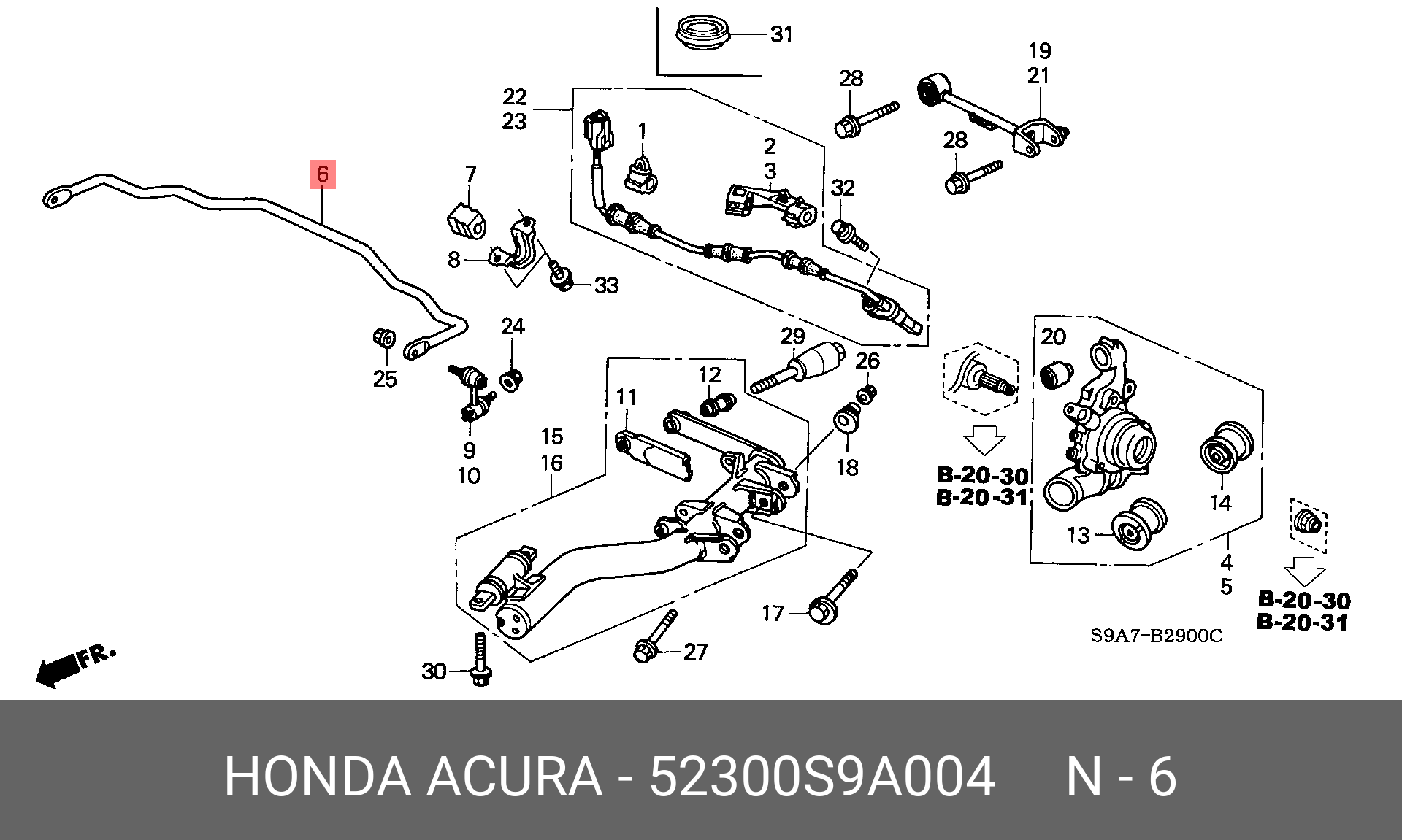 Стабилизатор задний - Honda 52300-S9A-004