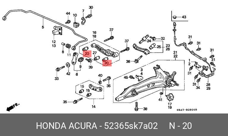 Сайлентблок рычага подвески | зад | - Honda 52365-SK7-A02