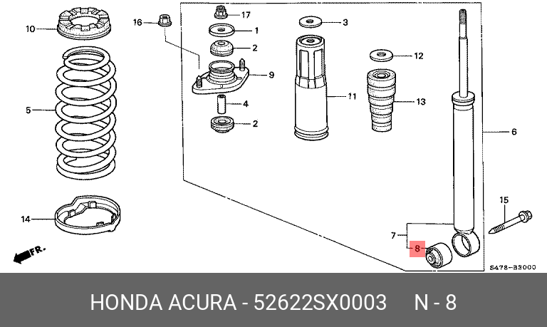 Сайлентблок рычага подвески | зад прав/лев | - Honda 52622-SX0-003