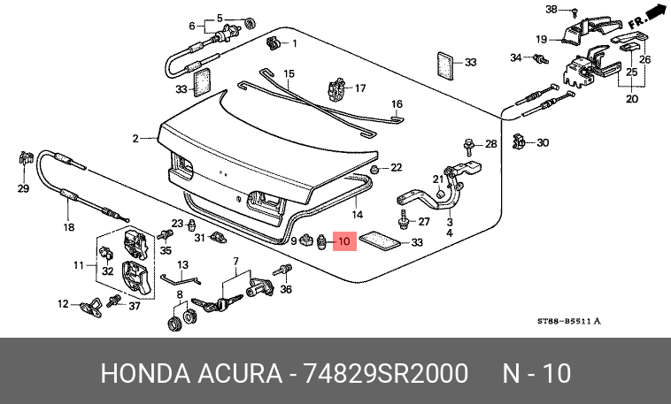Упор крышки багажника - Honda 74829-SR2-000